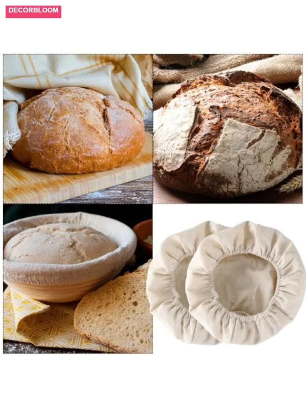 6 Pack Round Bread Proofing Basket Cloth Liners Linen Cotton Sourdough Baking